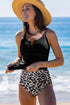 Notch Neckline Strappy Tankini Contrast High Waist Swimsuit